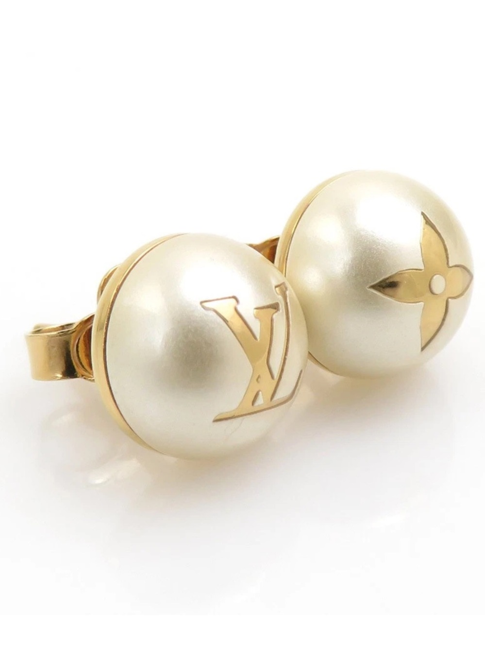 Louis Vuitton My Mix Stud Earrings White/Gold Faux Pearl Metal box pouch bag